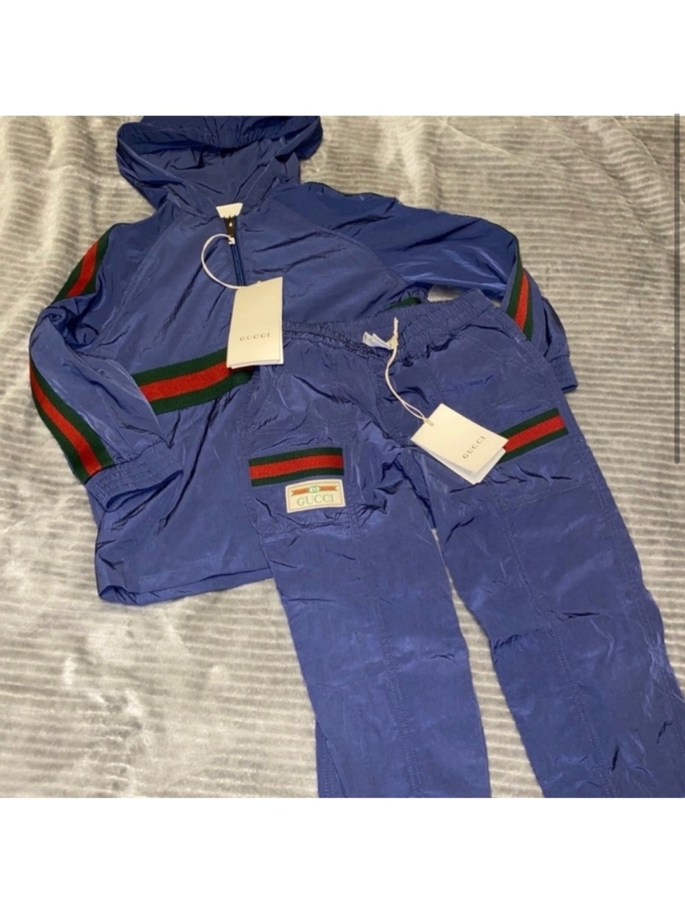 Gucci Blue Hooded Track Jacket and Pants with Red & Green Web